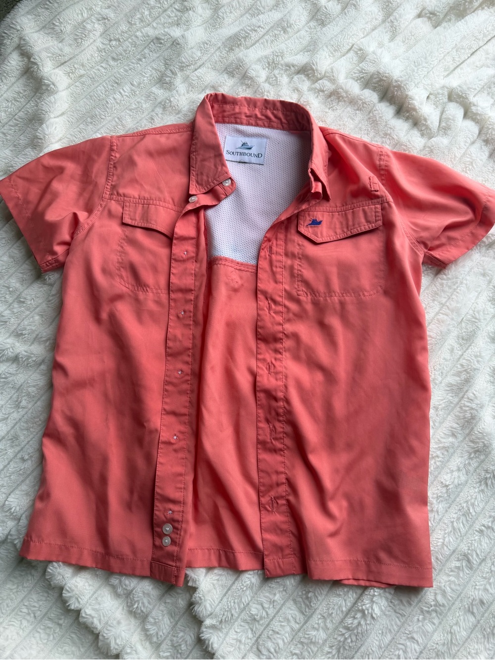 Kids' Short-Sleeve Button-Down Shirt — Coral